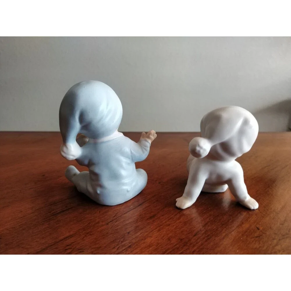 Vintage Figurines Japan Lot Of 2 Pajama Baby Pixie Norcrest 1950s 60s Blue Wht